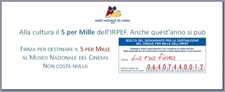 5 per mille al Museo Nazionale del Cinema